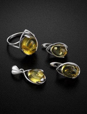 Нежные серебряные серьги со вставками из натурального лимонного янтаря «Селена», 606506149