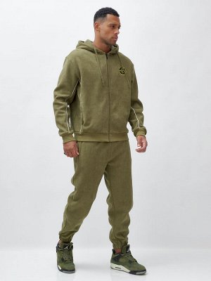 Спортивный костюм мужской демисезонный на флисе цвета хаки 340Kh
