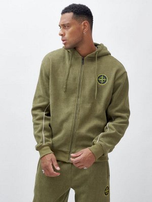 Спортивный костюм мужской демисезонный на флисе цвета хаки 340Kh