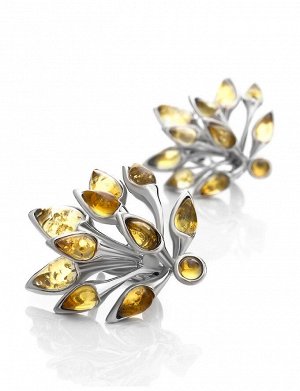 Объёмные серебряные серьги с янтарём лимонного цвета «Осень», 606509014