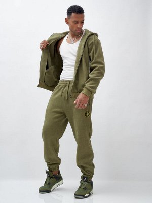 Спортивный костюм мужской демисезонный на флисе цвета хаки 340Kh