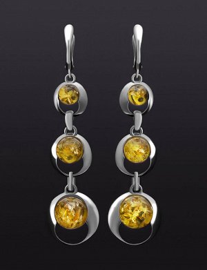 Длинные серьги из серебра со вставками натурального лимонного янтаря «Орион», 606510047