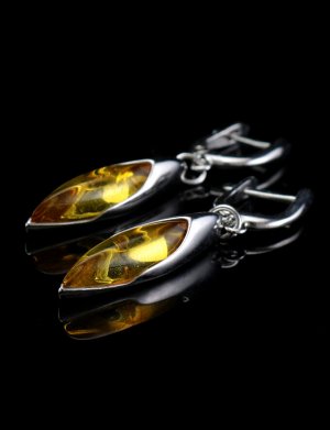 Эффектные серьги «Гауди» из серебра и натурального янтаря лимонного цвета, 606510062