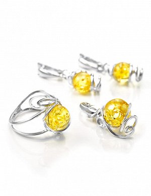 Ажурные серебряные серьги с натуральным балтийским янтарём лимонного цвета «Валенсия», 606510204