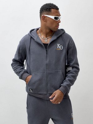 Спортивный костюм мужской демисезонный на флисе темно-серого цвета 336TC