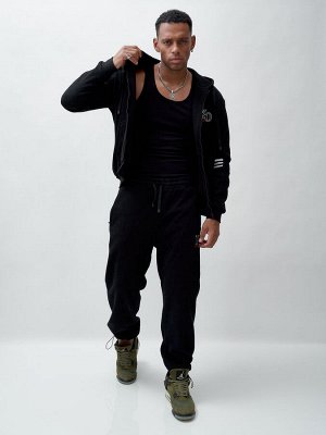 Спортивный костюм мужской демисезонный на флисе черного цвета 336Ch