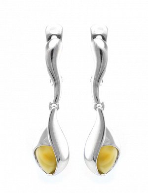 Удлинённые серебряные серьги с натуральным балтийским янтарём медового цвета «Пион», 606510282