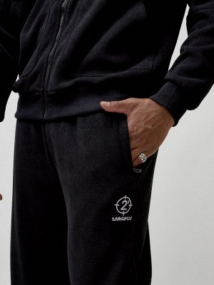 Спортивный костюм мужской демисезонный на флисе черного цвета 341Ch