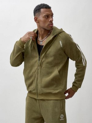 Спортивный костюм мужской демисезонный на флисе цвета хаки 341Kh