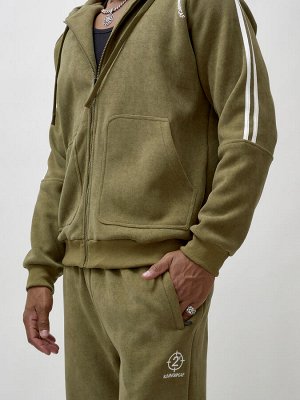 Спортивный костюм мужской демисезонный на флисе цвета хаки 341Kh
