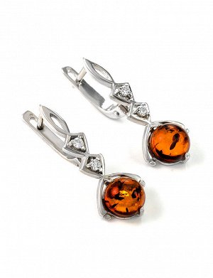 Нежные серебряные серьги с янтарём и цирконами «Самбия», 606511235