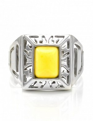 Стильный перстень «Итака» из серебра с натуральным янтарём медового цвета, 706301062