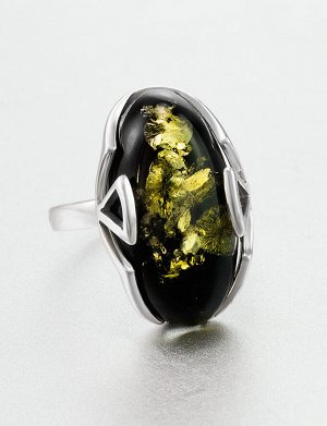 Кольцо из натурального зелёного янтаря в серебре «Рандеву»