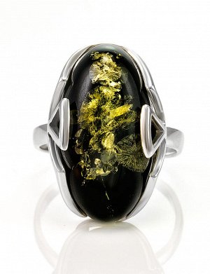 Кольцо из натурального зелёного янтаря в серебре «Рандеву»