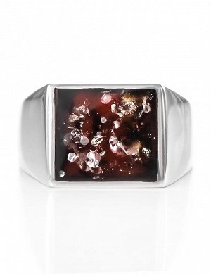 Серебряный перстень с натуральным янтарём вишнёвого цвета London, 706304027