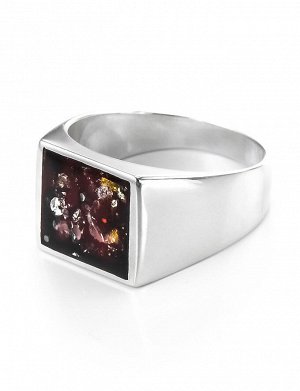 Серебряный перстень с натуральным янтарём вишнёвого цвета London, 706304027