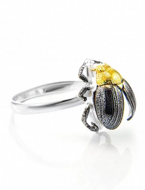 Яркое кольцо из натурального вишнёвого янтаря и серебра «Скарабей», 706305112