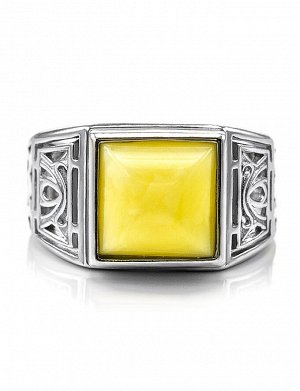 Серебряный перстень с натуральным янтарём медового цвета «Цезарь», 706306388