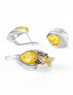 Серьги из натурального лимонного янтаря в серебре «Медонос», 706507116
