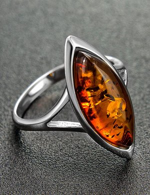 Классическое кольцо «Амарант крупный» из серебра и натурального янтаря