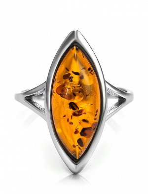 Классическое кольцо «Амарант крупный» из серебра и натурального янтаря
