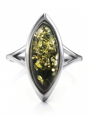Изящное серебряное кольцо со вставкой из зелёного янтаря «Амарант крупный»