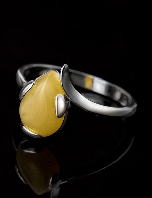 Нежное кольцо из серебра с медовым янтарём «Огонёк», 706309017