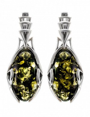 Серьги из натурального зелёного янтаря в серебре «Рандеву», 706502173