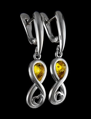 Удлинённые серьги «Амур» из серебра с натуральным янтарём лимонного цвета, 706505087
