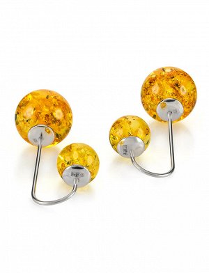 Изысканные асимметричные серьги из серебра с натуральным лимонным янтарём «Пигаль», 706507023