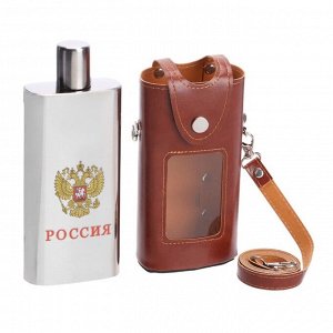 Фляжка для алкоголя 330 мл, "Россия", нержавеющая сталь, чехол, подарочная