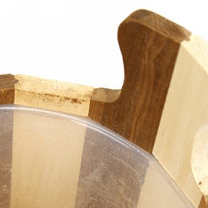Ушат для бани деревянный 6л "Зебра" д32см, h20см, с пластмассовой вставкой, двойная металлическая обвязка, липа (Россия)