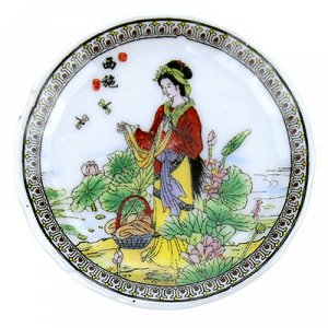 Магнит фарфоровый "Тарелка с китайскими мотивами" д5,5см h1см, цвета микс (Китай)