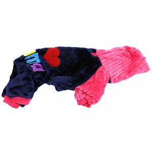 "Пэт тойс (Pet toys)" Одежда для собаки "Комбинезон" "I ? Mama/Papa" с капюшоном, с принтом, на кнопках, р-р M 33-37см, длина спинки 24см/обхват груди 38см/обхват шеи 30см, цвет-синий с розовым, плюш