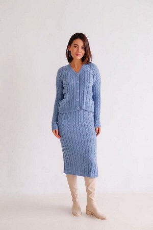 Костюм вязаный с юбкой голубой