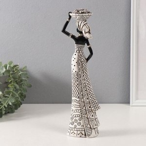 Фигурка полистоун «Африканка с тарелкой на голове», белый с чёрным, 10.5x6.5x33 см