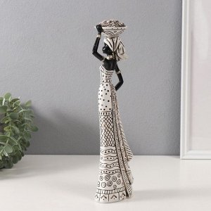 Фигурка полистоун «Африканка с тарелкой на голове», белый с чёрным, 10.5x6.5x33 см