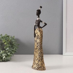 Фигурка полистоун «Африканка в золотой юбке, с золотыми украшениями», 8x5.5x31.5 см