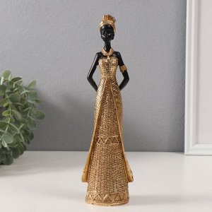 Фигурка полистоун «Африканка в плетёном платье», золото, 8x6.5x27 см