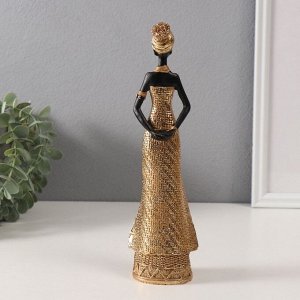Фигурка полистоун «Африканка в плетёном платье», золото, 8x6.5x27 см