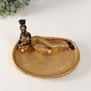 Фигурка-подставка для мелочей «Африканка Зэмба в золотом платье с вазой», полистоун, 17x25x14.5 см