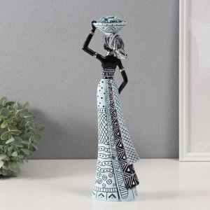 Фигурка полистоун «Африканка с тарелкой на голове», белый с синим, 10.5x6.5x33 см