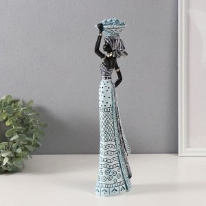 Фигурка полистоун «Африканка с тарелкой на голове», белый с синим, 10.5x6.5x33 см