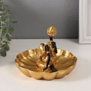 Фигурка-подставка для мелочей «Африканка в тюрбане, на цветке», полистоун, золото, 14x15x12.5 см, МИКС