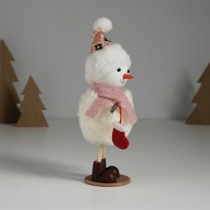 Фигурка текстиль «Снеговик в розовом шарфике, с носочком», 11*7*17.3 см