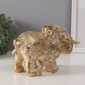 Фигурка полистоун «Слон с малышом», узоры золото, 19.5x9x12 см