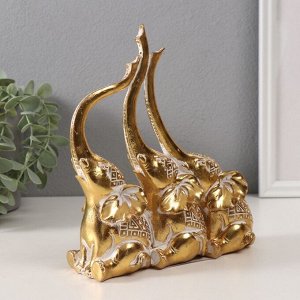 Фигурка полистоун «Три слона. Индейские узоры», золото, 18.3x6.7x20 см