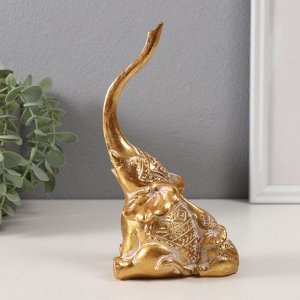 Фигурка полистоун «Слон и слонёнок. Индейские узоры», золото, 10.3x6.6x18.8 см