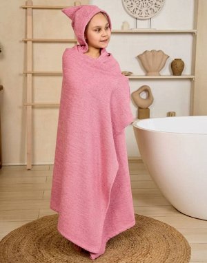 Полотенце детское банное махровое с капюшоном размер XL100*155 см для подростка цвет Пудровый