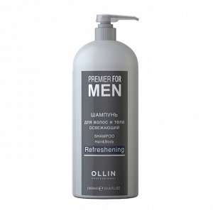 OLLIN PREMIER FOR MEN Шампунь для волос и тела освежающий 1000мл/ Shampoo Hair&Body Refreshening